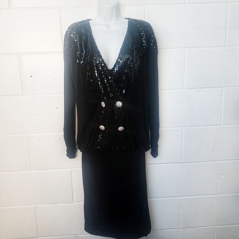 Criscione Lillie Rubin Black Sequin Dress Medium